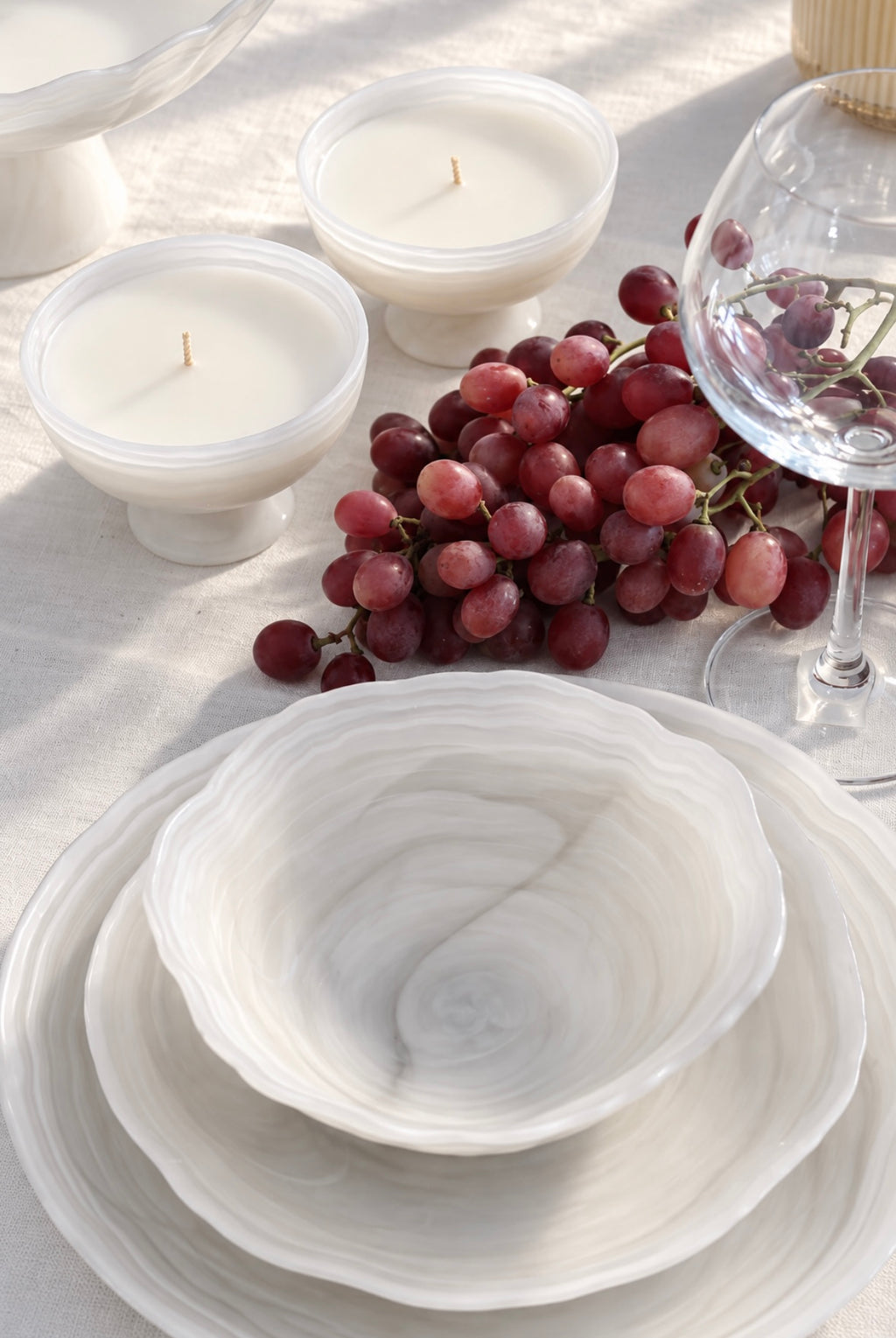סט צלחות זכוכית צדפה 12 חלקים גוון Ivory